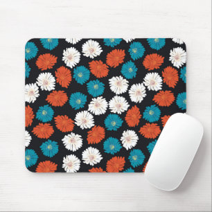 Abstract White, Red and Blue Flowers Mouse Mat