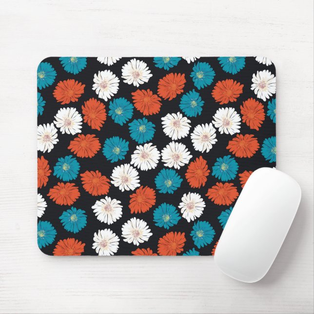 Abstract White, Red and Blue Flowers Mouse Mat (With Mouse)