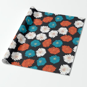 Abstract White, Red and Blue Flowers  Wrapping Paper