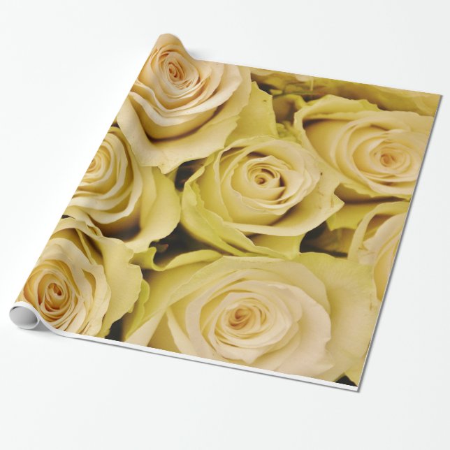 Abstract White Roses Garden Elegant Floral Wrappin Wrapping Paper (Unrolled)