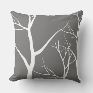 Abstract White Tree Pattern On Grey Cushion