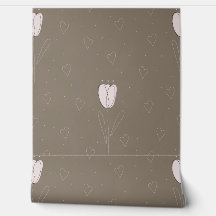 Abstract White Tulip and Hearts on Earthy Brown