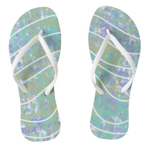 Abstract White Waves Green Aqua Purple Flip Flops