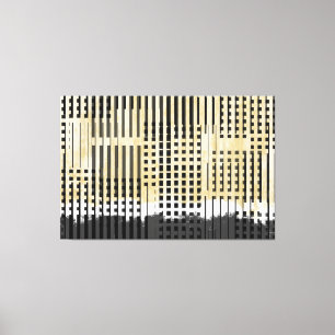 Abstract White, Yellow, & Black Stripe Pattern Canvas Print