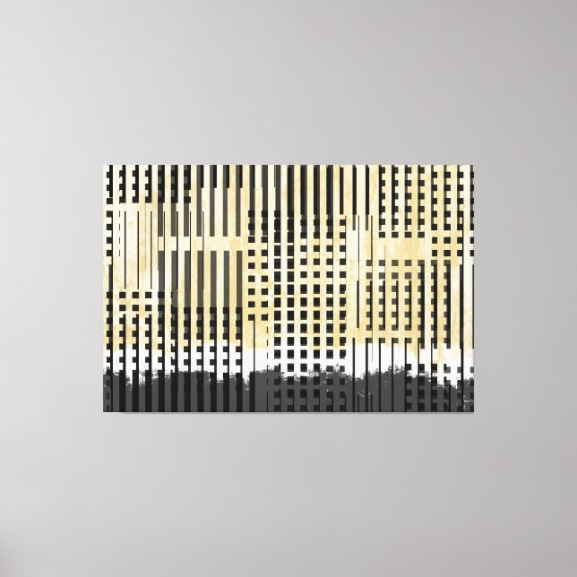 Abstract White, Yellow, & Black Stripe Pattern Canvas Print (Front)