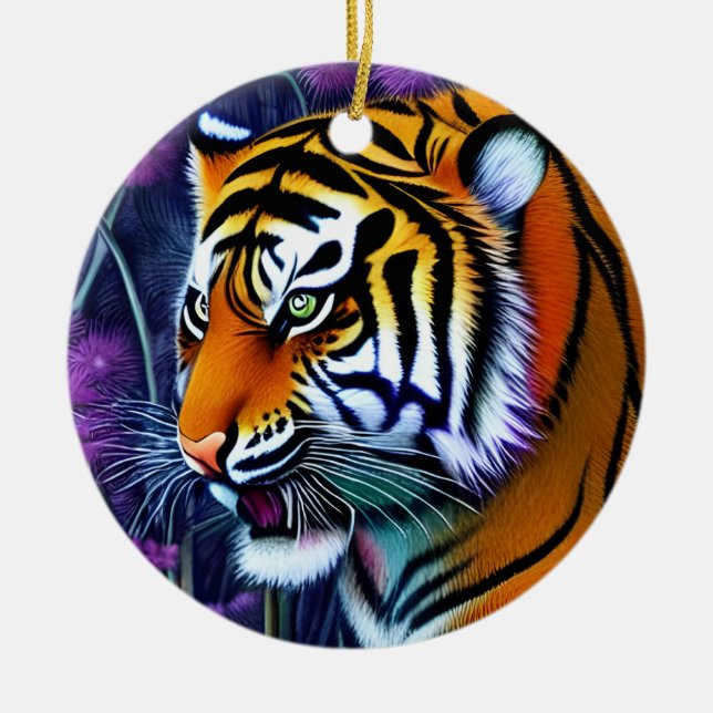 Abstract Wild  Majestic Predator Tiger Ceramic Tree Decoration (Front)