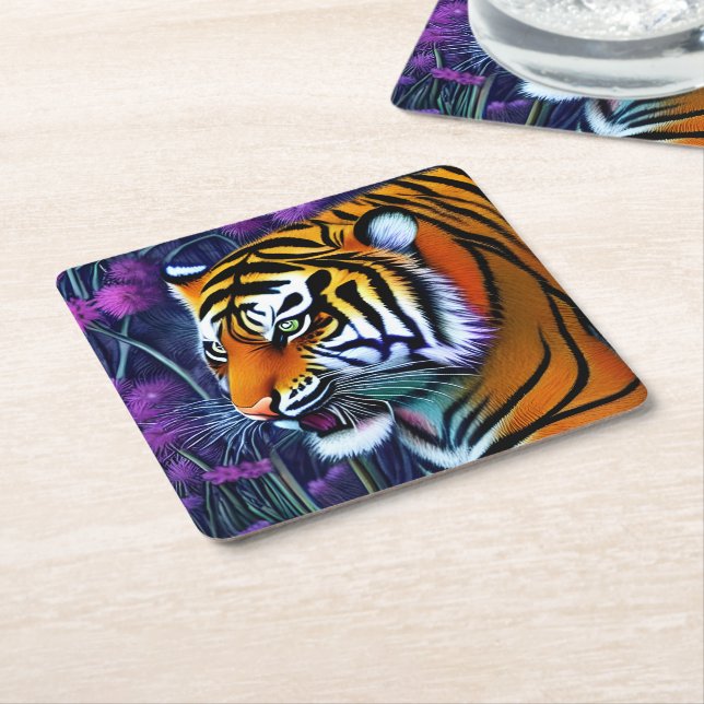 Abstract Wild  Majestic Predator Tiger Square Paper Coaster (Angled)