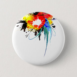 Abstract Wild Parrot Paint Splatters 6 Cm Round Badge