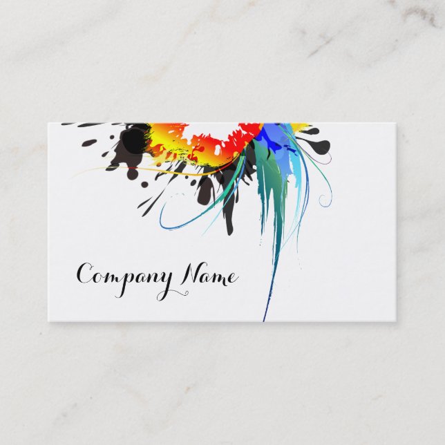 Abstract Wild Parrot Paint Splatters Business Card (Front)