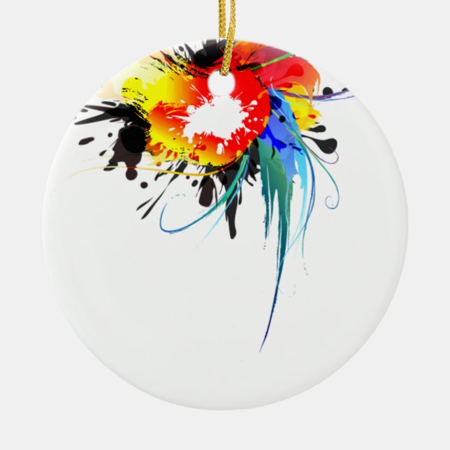 Abstract Wild Parrot Paint Splatters Ceramic Tree Decoration (Front)
