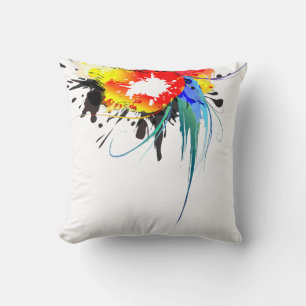 Abstract Wild Parrot Paint Splatters Cushion