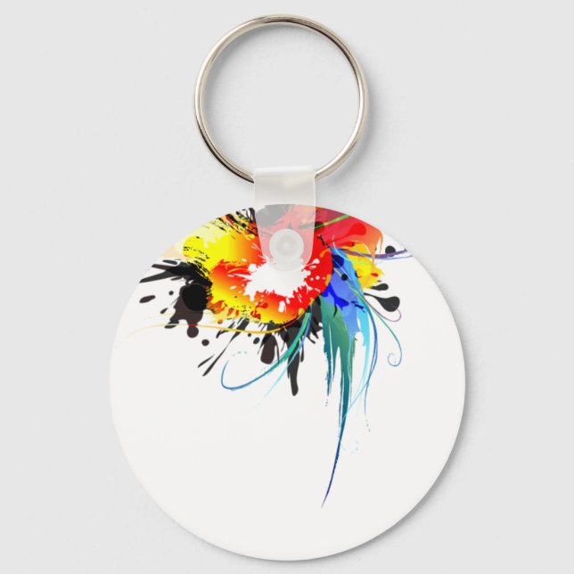 Abstract Wild Parrot Paint Splatters Key Ring (Front)