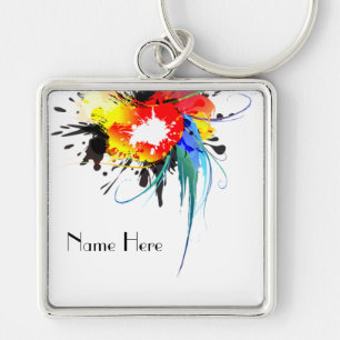 Abstract Wild Parrot Paint Splatters Key Ring