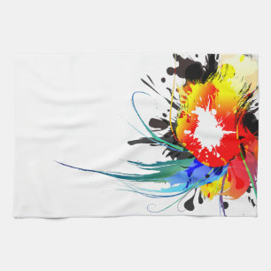 Abstract Wild Parrot Paint Splatters Tea Towel