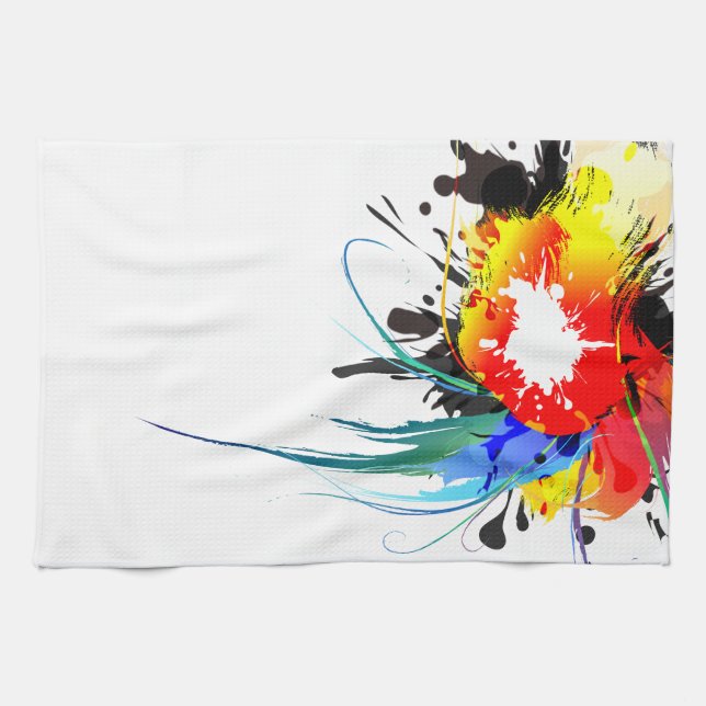 Abstract Wild Parrot Paint Splatters Tea Towel (Horizontal)