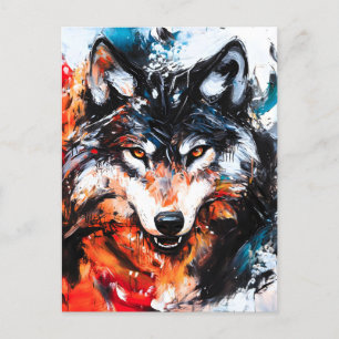 Abstract Wild Spirit Wolf Announcement Postcard