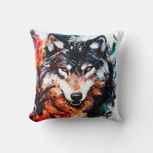 Abstract Wild Spirit Wolf Cushion