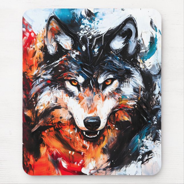 Abstract Wild Spirit Wolf Mouse Mat (Front)