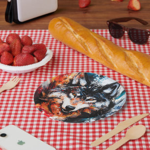 Abstract Wild Spirit Wolf Paper Plate