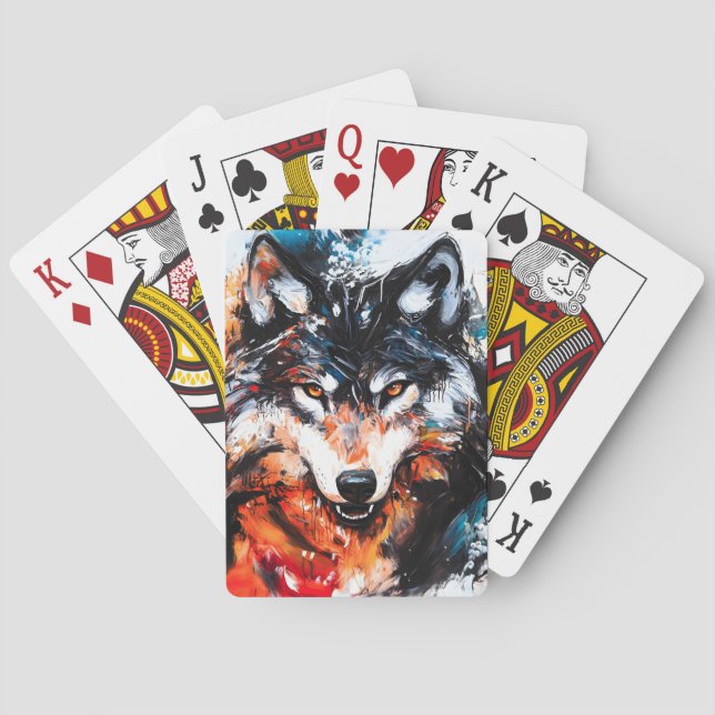 Abstract Wild Spirit Wolf Playing Cards (Back)
