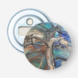 Abstract wild tree blues and greens bottle opener