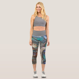 Abstract wild tree blues and greens capri leggings