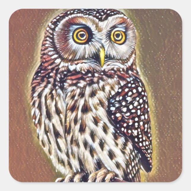 Abstract Wilderness Forest Owl Art Square Sticker (Front)