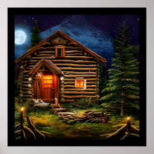 Abstract Wilderness Little Cabin Poster