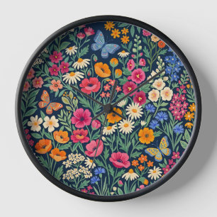Abstract Wildflower Butterflies Art Clocks