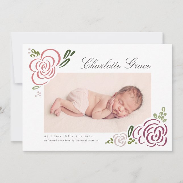 Abstract Wildflower Photo Birth Announcement (Front)
