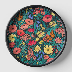 Abstract Wildflowers Butterflies Art Clocks