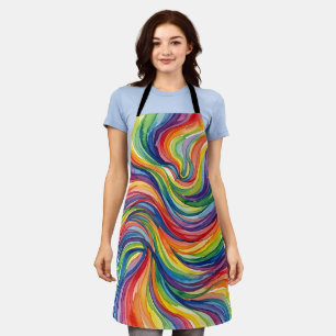 Abstract Wind Swept Rainbow Watercolor Apron