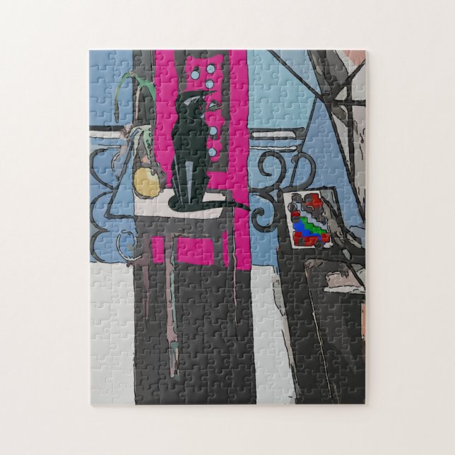 Abstract Window,  Black Cat Jigsaw Puzzle (Vertical)