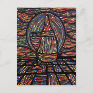 Abstract Wine Bottle & Wine Glass Art Postcard