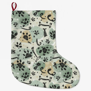 Abstract Winter Doodle Pet Stocking with Paw Print