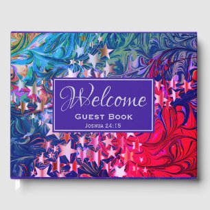 ABSTRACT Winter Purple   Christmas Stars   WELCOME Guest Book
