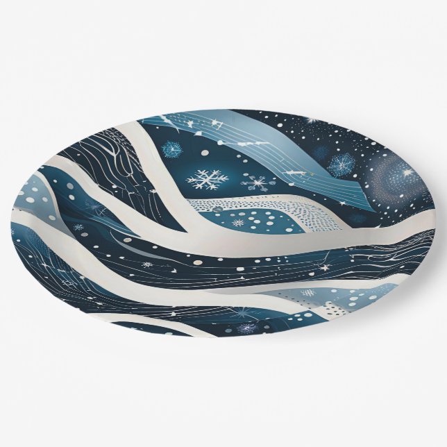 Abstract Winter Wonderland Round Paper Plate (Angled)