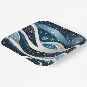 Abstract Winter Wonderland Square Paper Plate