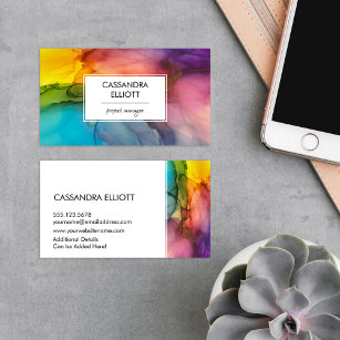 Abstract Wispy Colorful Alcohol Ink Liquid Art Business Card