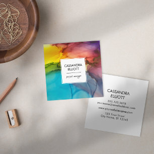 Abstract Wispy Colourful Alcohol Ink Liquid Art Square Business Card