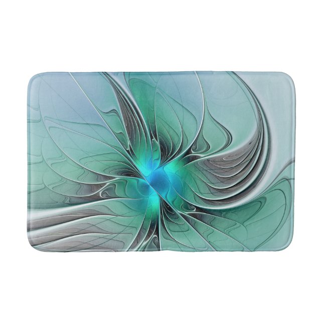 Abstract With Blue, Modern Fractal Art Bath Mat (Front)