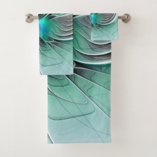 Abstract With Blue, Modern Fractal Art Bath Towel Set
