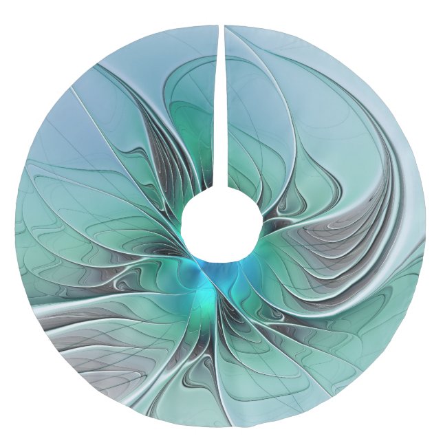 Abstract With Blue, Modern Fractal Art Brushed Polyester Tree Skirt (Front)