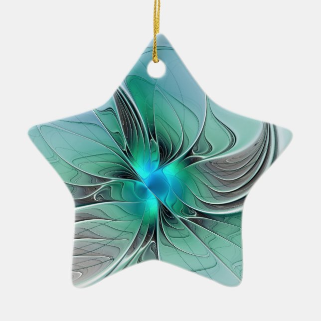 Abstract With Blue, Modern Fractal Art Ceramic Tree Decoration (Front)