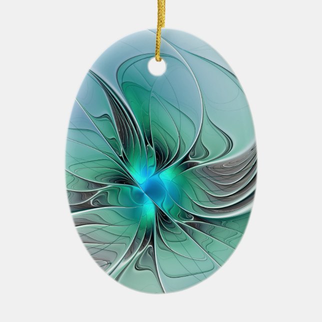 Abstract With Blue, Modern Fractal Art Ceramic Tree Decoration (Front)