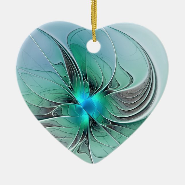Abstract With Blue, Modern Fractal Art Ceramic Tree Decoration (Front)
