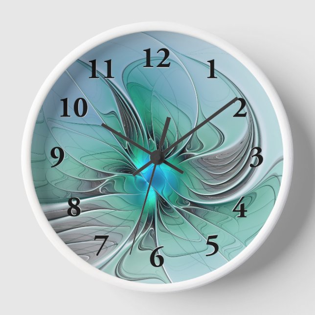 Abstract With Blue, Modern Fractal Art Clock (Front)