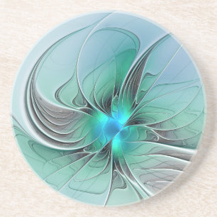 Abstract With Blue, Modern Fractal Art Coaster