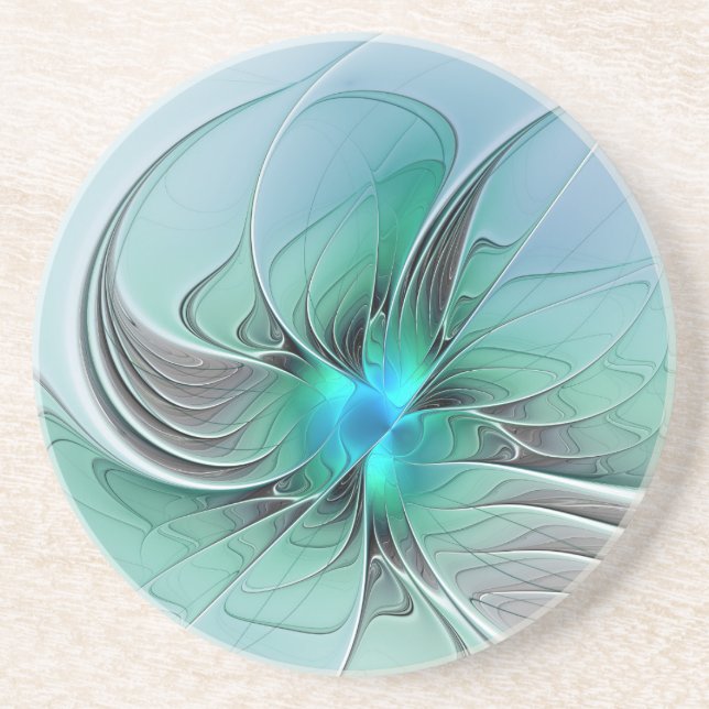 Abstract With Blue, Modern Fractal Art Coaster (Front)