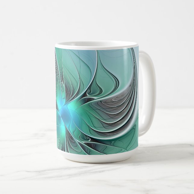 Abstract With Blue, Modern Fractal Art Coffee Mug (Front Right)